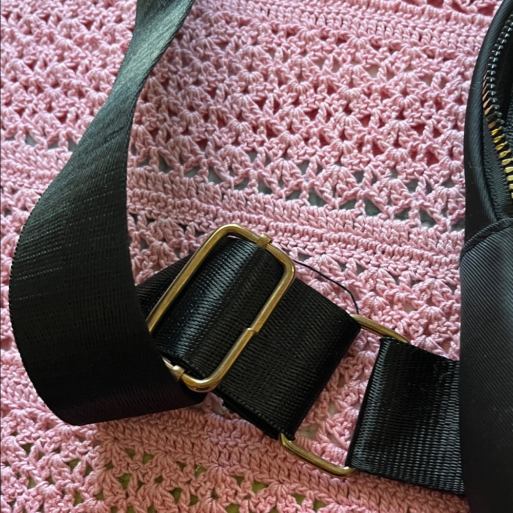 Black Quilted Crossbody Sling Bag with Gold Hardware - Picture 4 of 4